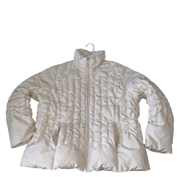 Lane Bryant Womens Sz XL Coat Packable Beige Ruched Puffer Winter Jacket Beige - Picture 3 of 11